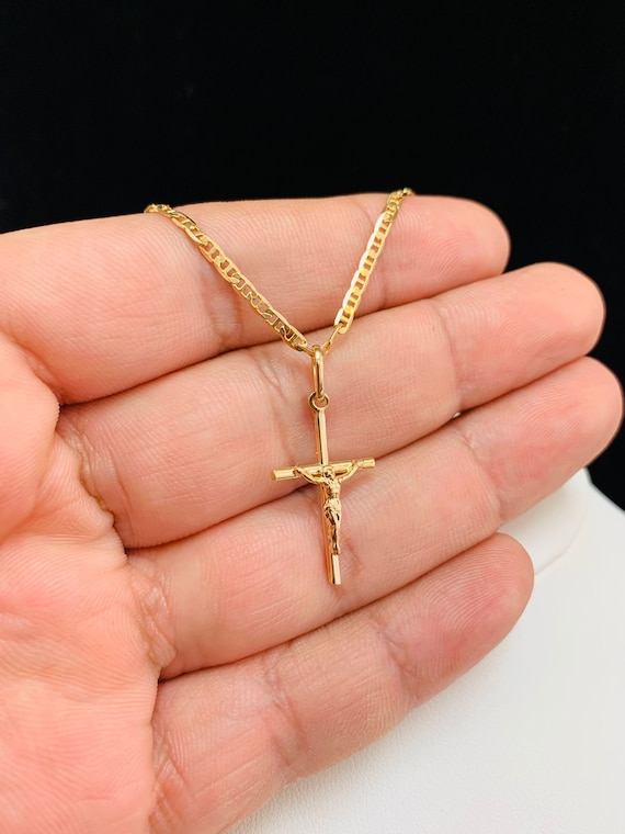 Cross-shaped pendant necklace for women, men and children, with cross-shaped  pendant, in gift box, Gold plated with chain, | Fruugo IE