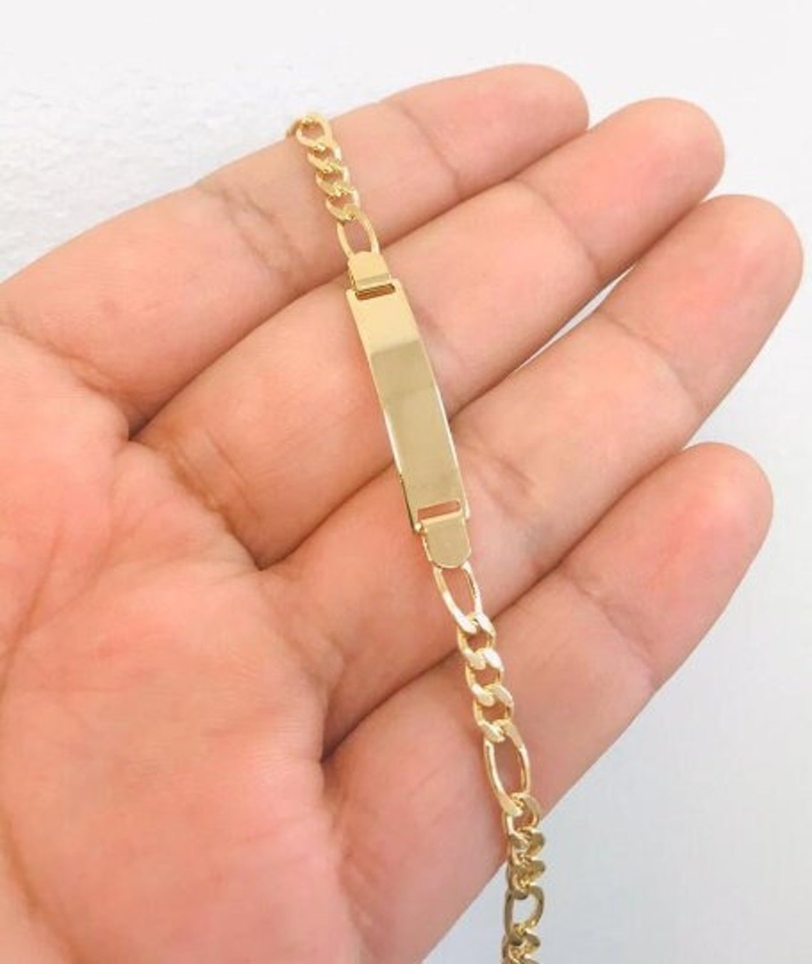 14K Gold Filled Baby ID Bracelet 6 Figaro Link Kids Etsy
