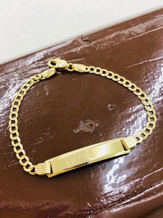 10K Yellow Gold Chino ID Bracelet Kids Baby Name Plate 6.5 Inches 7MM Made  US | eBay