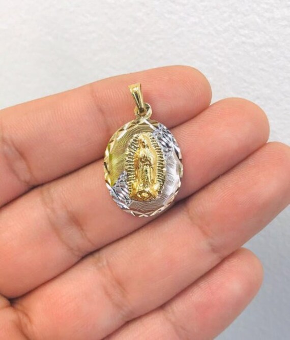 14K Gold F Virgen De Guadalupe Pendant Medalla De Guadalupe