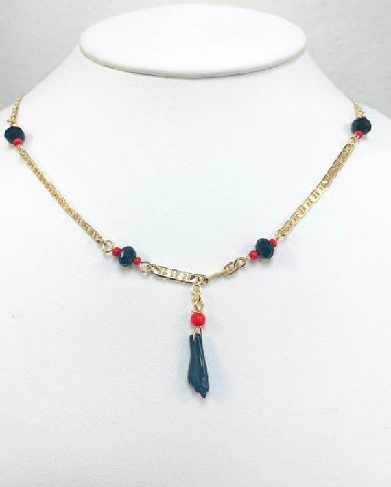 14K Gold Filled Azabache Hand Necklace for Protection and Good