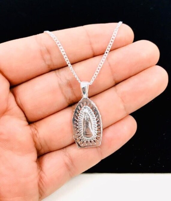 Virgen De Guadalupe Necklace 18 Sterling Silver for Women 28x13mm