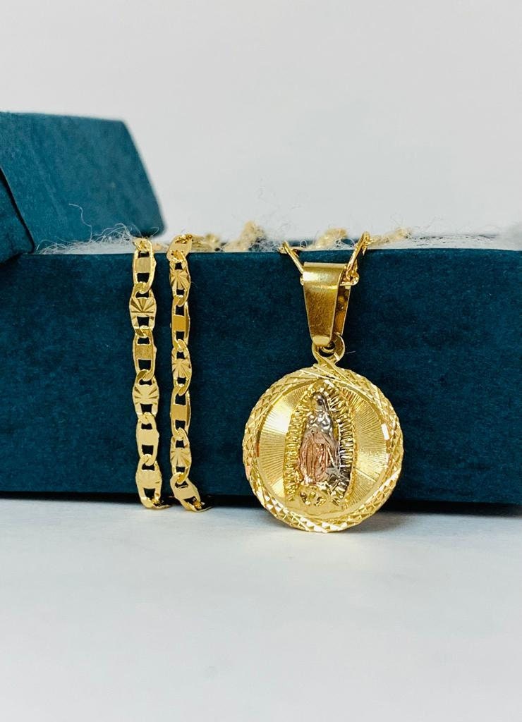 14K Gold Gefüllt Virgen De Guadalupe Halskette & Valentino Armband Set