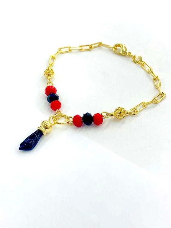 Azabache Bracelet 7.5 14K Gold Filled Black and Red Beads