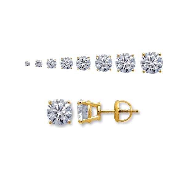 14K Yellow and White Gold AAA Moissanite Studs Earrings for Mens Womens  Kids/3-12mm Screw Back Earrings Fashion/aretes De Oro Mujer Hombre 