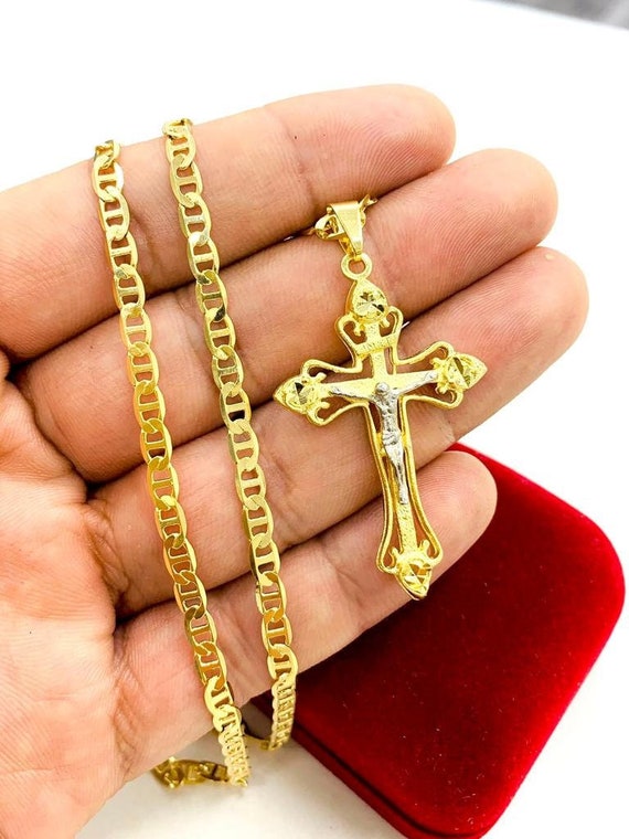 Dazzling Two-Tone Cross Pendant Necklace | Collections Etc.