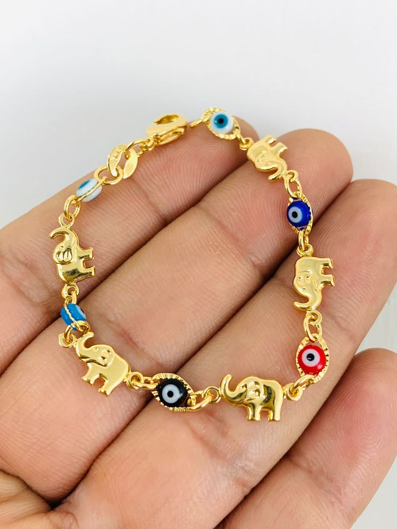 5.5 Baby/Childrens Boy/Girls Gold Filled Elephant Evil Eye Baby Bracelet Luck/14k Real Gold Filled Baby Bracelet Evil Eye Elephant Bracelet image 4