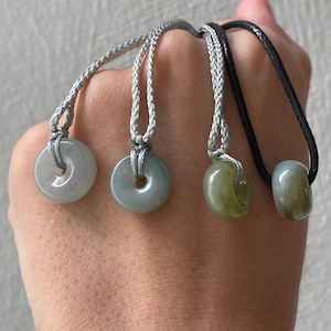 Natural Jadeite Donut pendants - Natural Myanmar jadeite donut adjustable necklace Best Christmas Gift