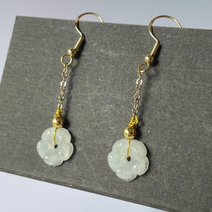 Jade flower earrings Natural white jade untreated Myanmar (Burmese) Jadeite