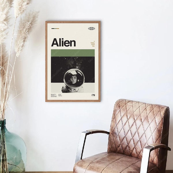 Alien Ridley Scott Mid Century Modern Movies Poster, Retro TV Movies Print, Modern Vintage Movies Poster, Minimalist Wall Art