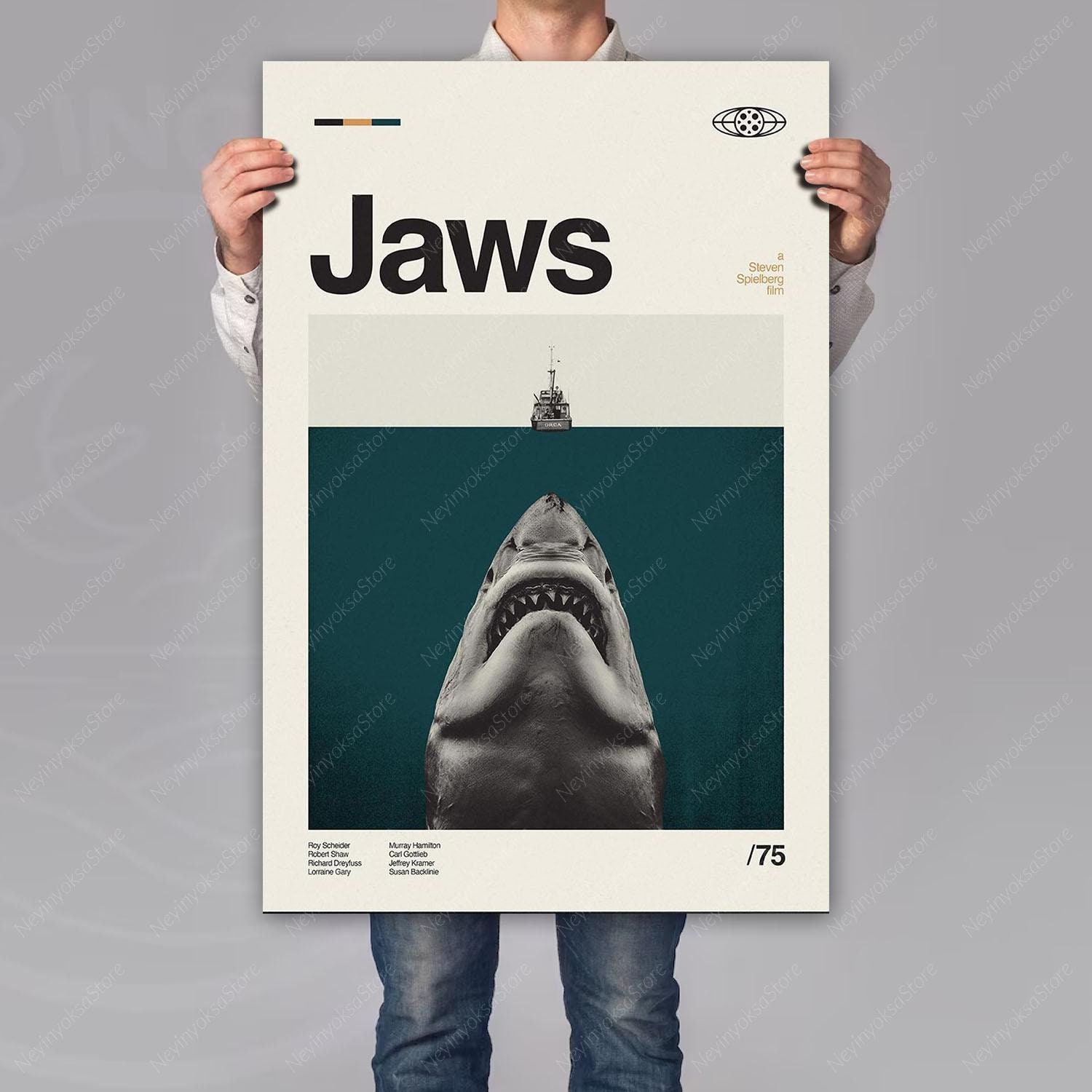 Jaws Mid Century Modern Movies Poster Retro TV Movies Print Etsy