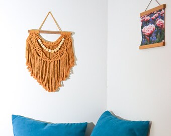 12" Mustard Yellow Macrame Wall Hanging, Modern Boho Home Décor for Living Room Bedroom Nursery, Wall Art for Small Space, Boho Housewarming