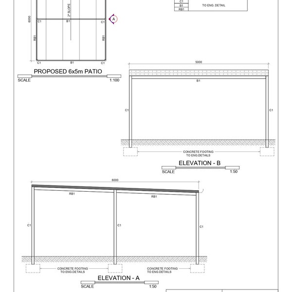 6m x 5m Flat Patio Elevation Drawings