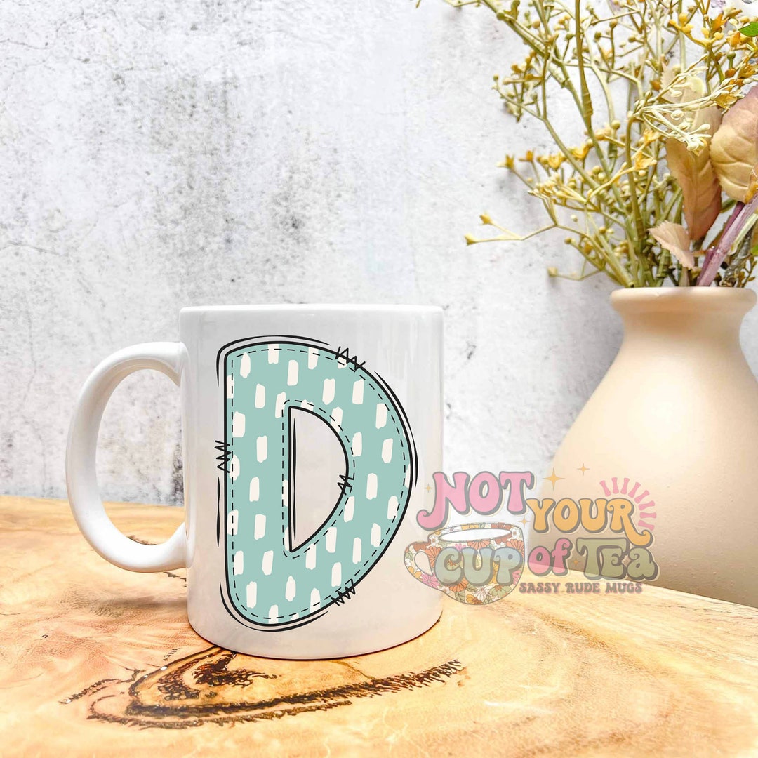 Blue Lines Alphabet Coffee Mugs Custom Initial Coffee Mug Etsy