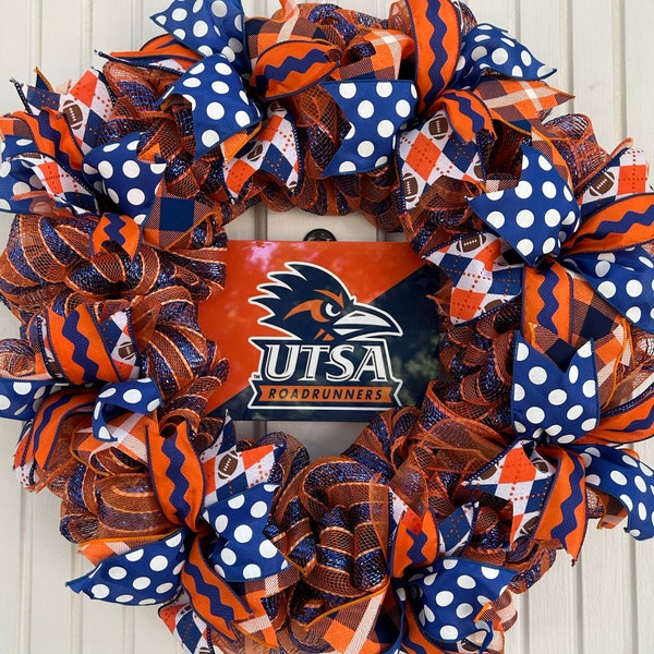 UTSA Roadrunner wreath, Roadrunner door wreath, UTSA door wreath, University of Texas at San Antonio, deco mesh wreath