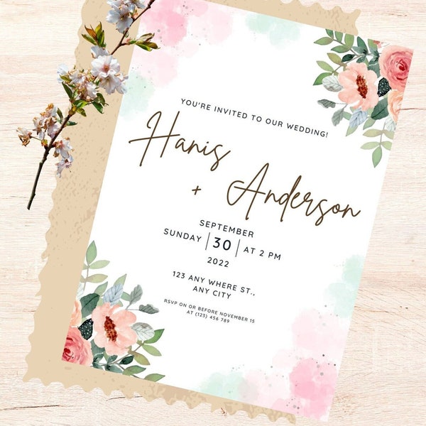 Digital Wedding Invitation Template, Electronic Wedding Invitation, Digital Wedding Invite