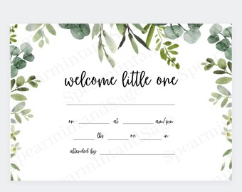 Homebirth Certificate Watercolour Greenery | Commemorative Birth Certificate | Birth Statistics | Baby Keepsake