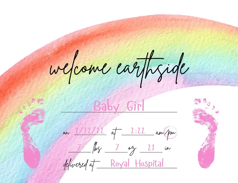 Newborn Birth Certificate • Keepsake • Homebirth • Floral Etsy