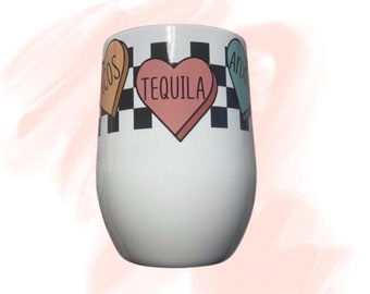 Taco Tequila Wine Tumbler wine cup anxiety checkers checkered hearts 10oz cup