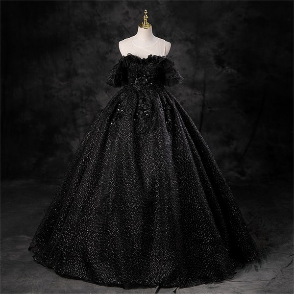 Black Tulle Cathedral ball gown,Princess Wedding Bridal dress,a line ball Prom dress, Fairy Wedding Dress For Women Fairy Graduation Dress