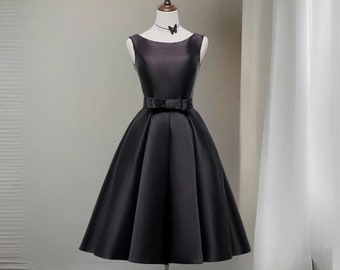 Elegant Hepburn Dress, Black Middle Dress, Classic Black Dress Sleeveless, Backless Short Dress, Custom Any Color Gown, Plus Cocktail dress