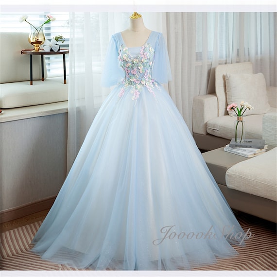 2023 New Princess Mermaid Dress For Little Girls Kids Sequined Tulle Elegant  Blue Long Ball Gown