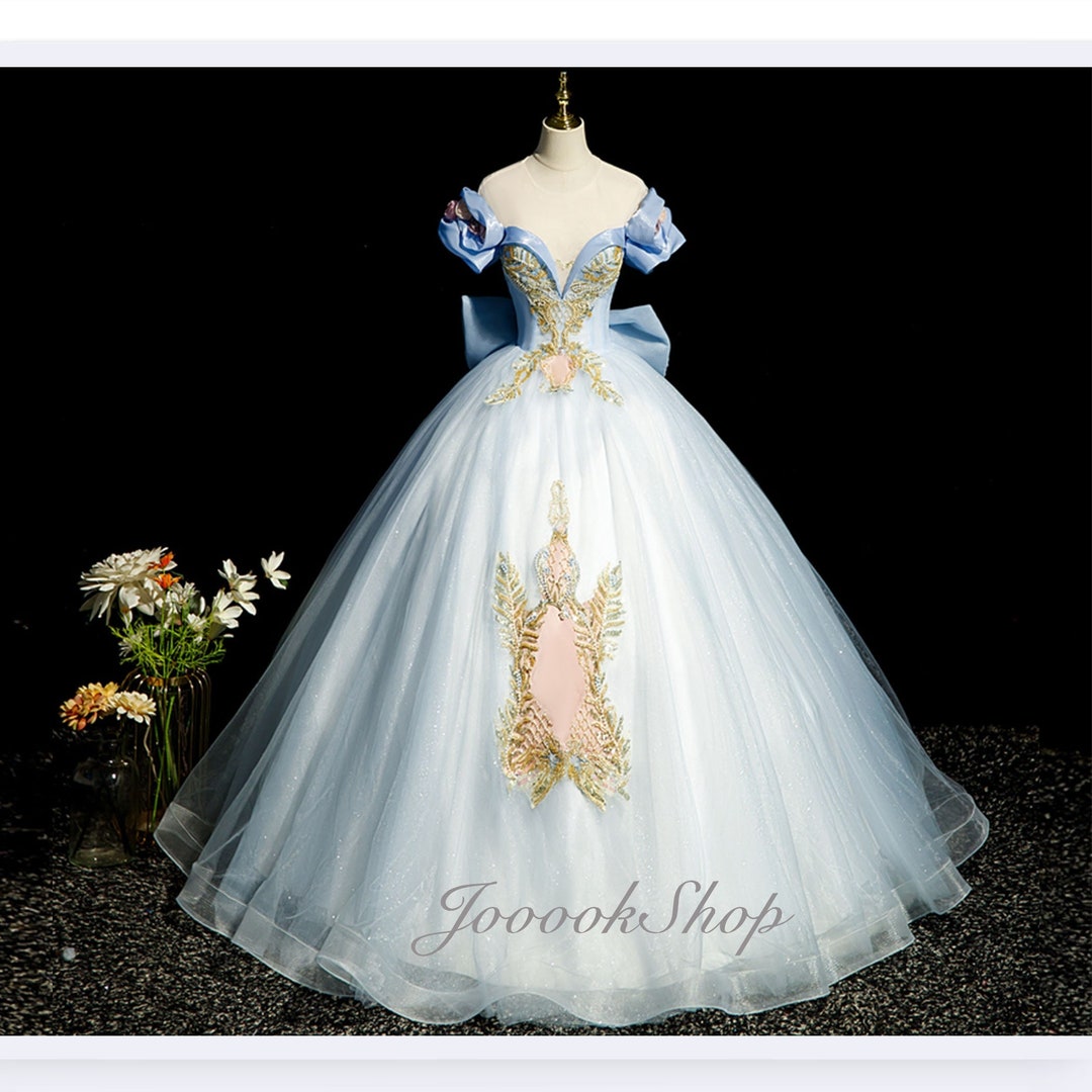 Elegant Blue Tulle Wedding Dress Sparkle Blue Ball Gown off the ...