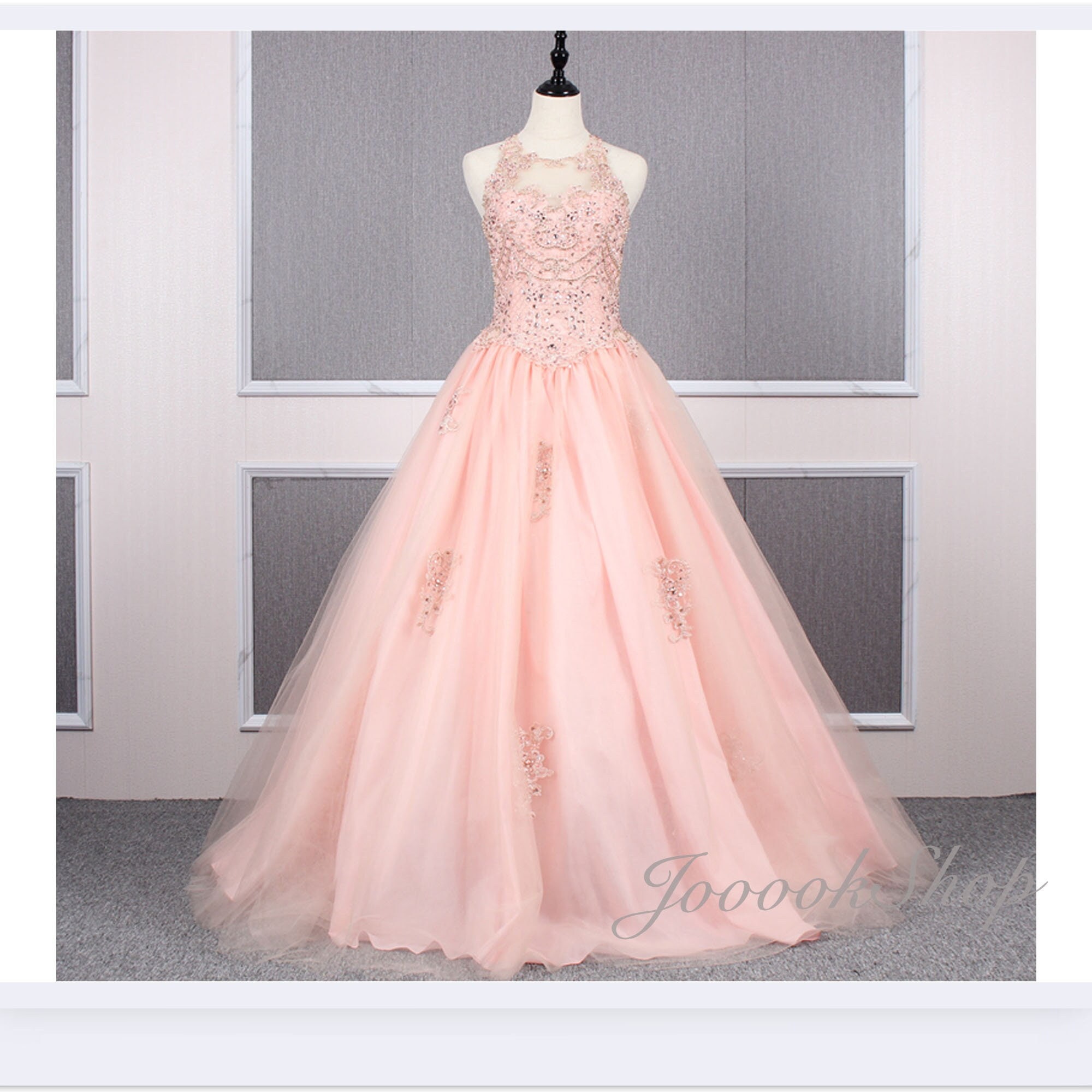 light pink ball gown with sleeves