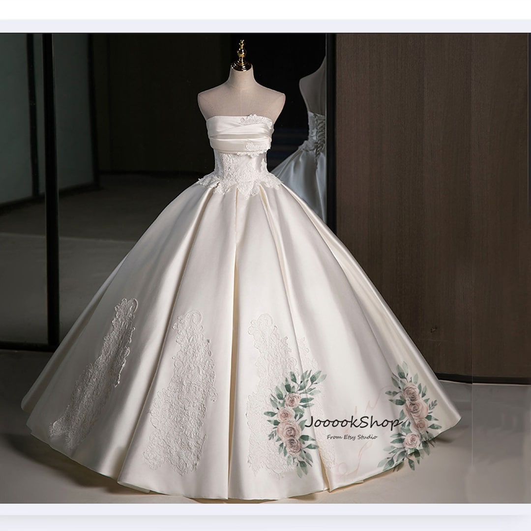 Gorgeous White Bridal Wedding Dress Vintage Satin Wedding Dress With ...