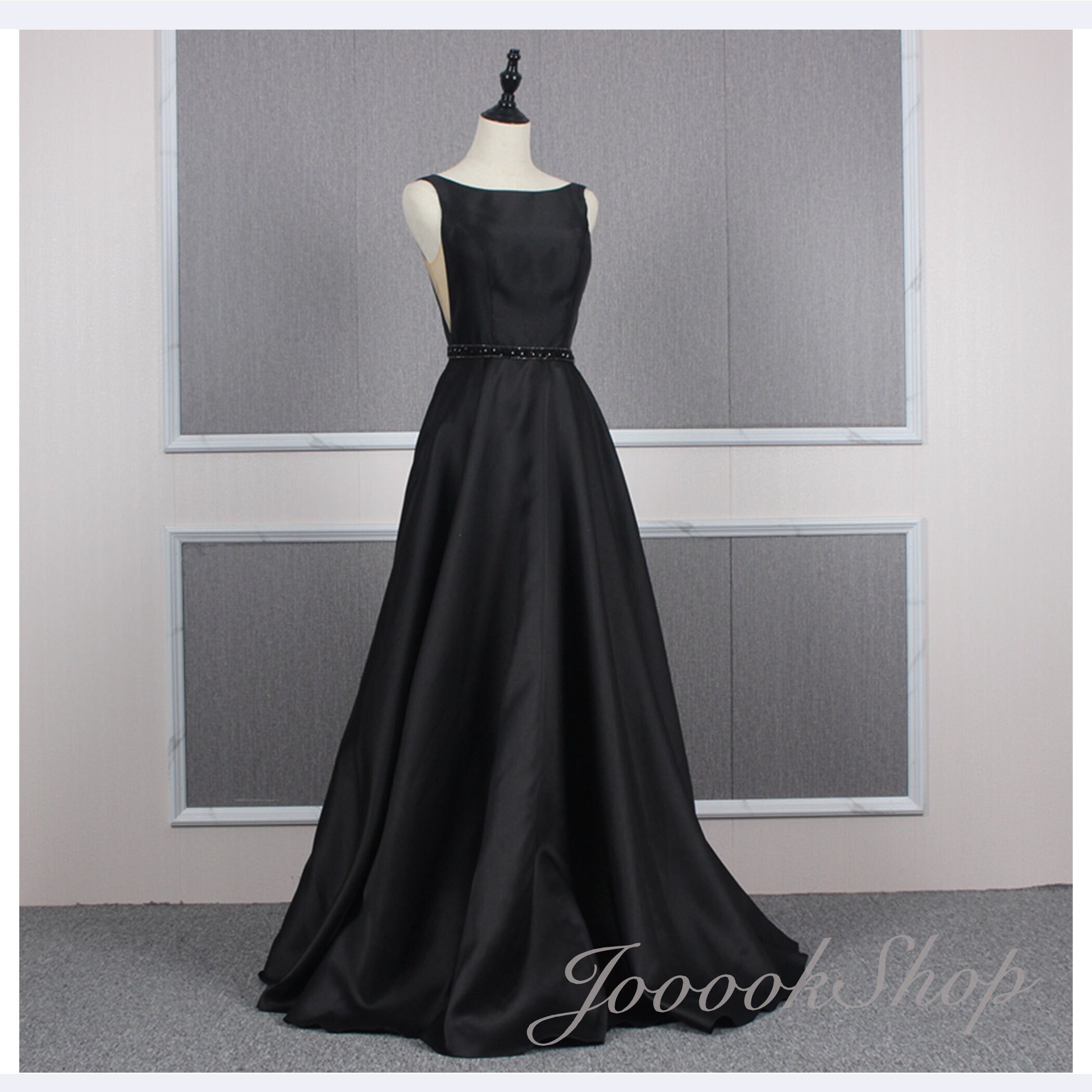 Black Satin Gown - Etsy