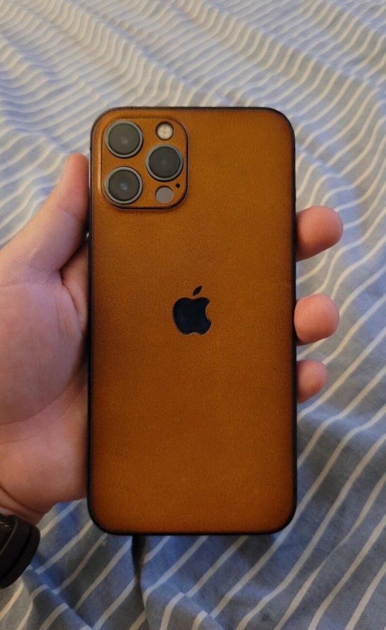 Natural Leather iPhone SKIN wrap / Genuine Leather iPhone Skin 15 / 14 / 13 / 12 / 11 / X / XS / XR Tan