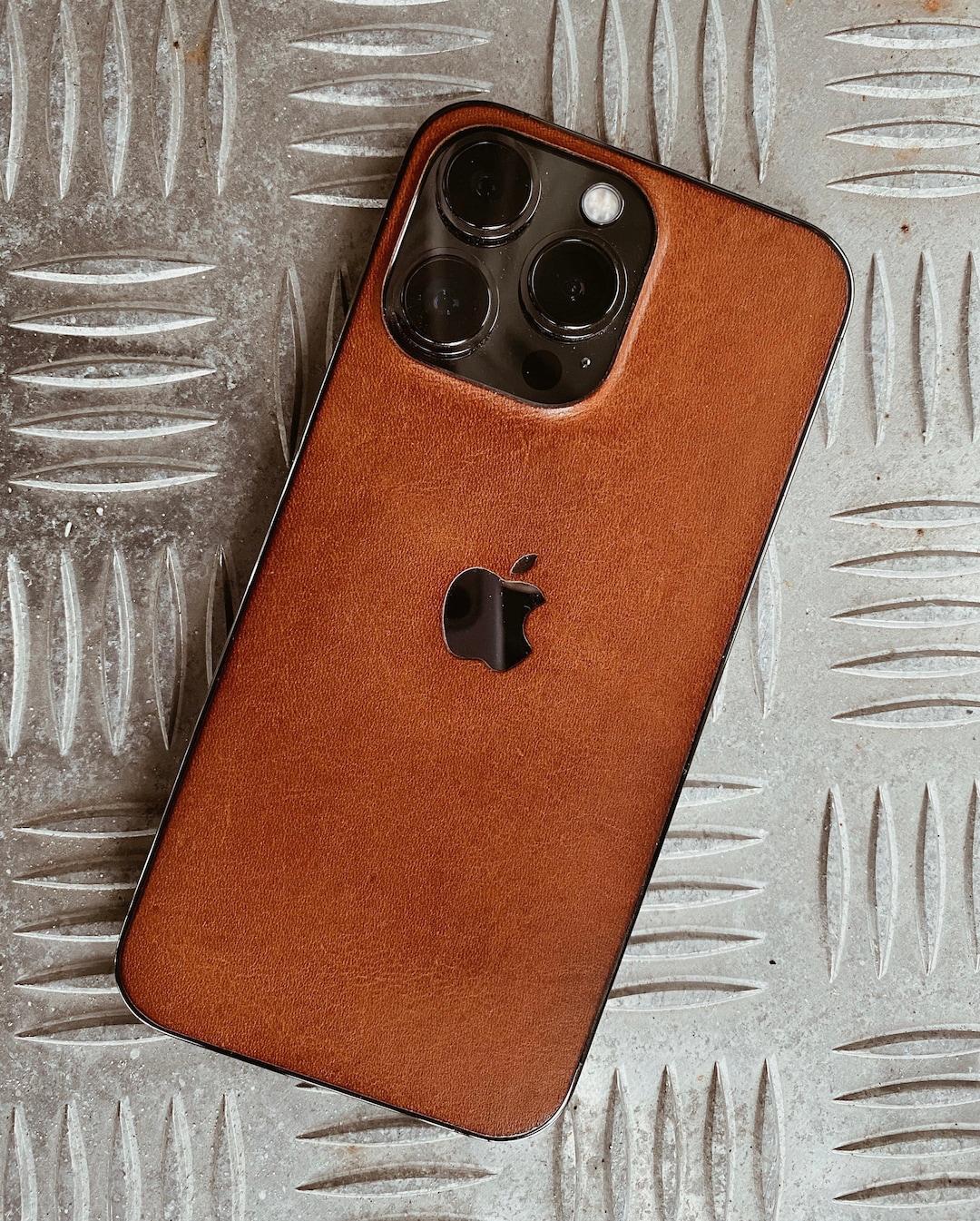 Tan Leather iPhone SKIN Wrap / Genuine Leather iPhone Skin 15 / 14 / 13