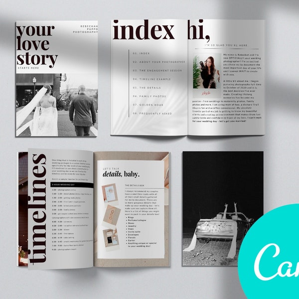 Modern Wedding Photography Welcome Guide - CANVA Template for Photographers - Client Magazine Welcome Packet