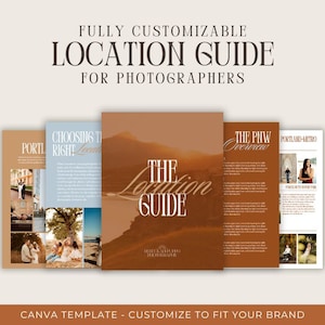 May include: A guide for photographers on choosing the right location for photoshoots. The guide includes a section on choosing the right location, an overview of the Pacific Northwest, and a section on the Portland metro area. The guide is a Canva template that can be customized to fit your brand.