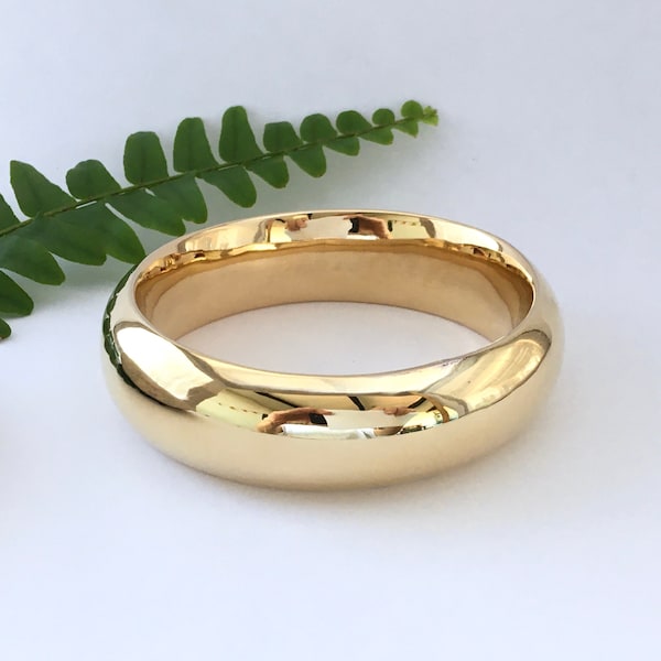 Chunky brass bangle, gold bracelet, statement jewellery, wide domed bracelet