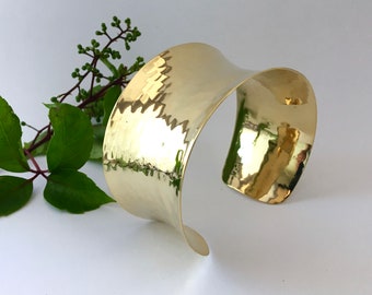 Brass anticlastic hammered cuff, statement bracelet, contemporary jewellery, wide gold cuff,