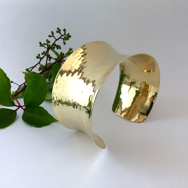 Brass anticlastic hammered cuff, statement bracelet, contemporary jewellery, wide gold cuff,