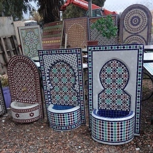 Moroccan Berber Ceramic Handmade water Fountain, Atlas BeniOurain Mosaic Indoor Garden Fountain, Traditional Luxurious Zellije Tile Fountain