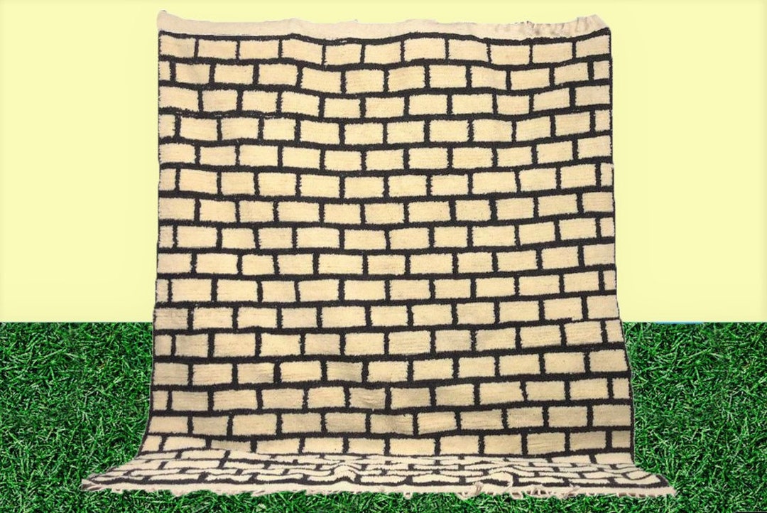 Black & White Custom Grid Woven Floor Sofa Rug Handmade Etsy