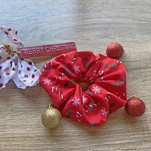 Christmas Scrunchie, Handmade Hair Elastic, Holiday Hair Accessory