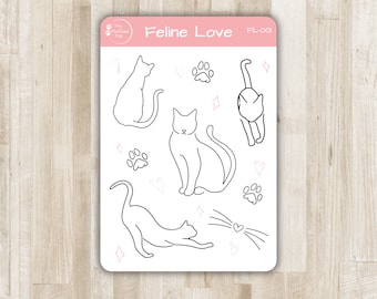 猫のステッカーシート、かわいい猫のステッカー、猫のデカール、猫好きのギフト、ペット好きのギフト、スクラップブッキング用品、ジャーナルステッカー