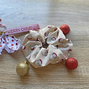 Christmas Scrunchie, Santa, Handmade Hair Elastic, Holiday Scrunchie