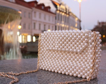 Pearl beaded bag | Handmade mother-of-pearl beads bag | Evening handbag