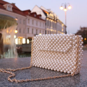 Pearl beaded bag Handmade mother-of-pearl beads bag Evening handbag image 1