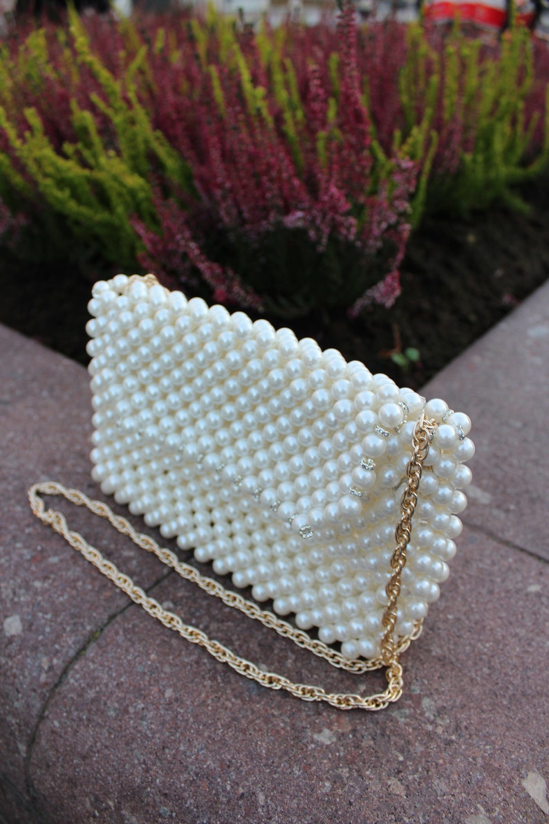 Pearl beaded bag Handmade mother-of-pearl beads bag Evening handbag image 4