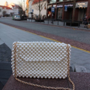 Pearl beaded bag Handmade mother-of-pearl beads bag Evening handbag image 3