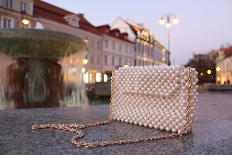 Pearl beaded bag Handmade mother-of-pearl beads bag Evening handbag image 1