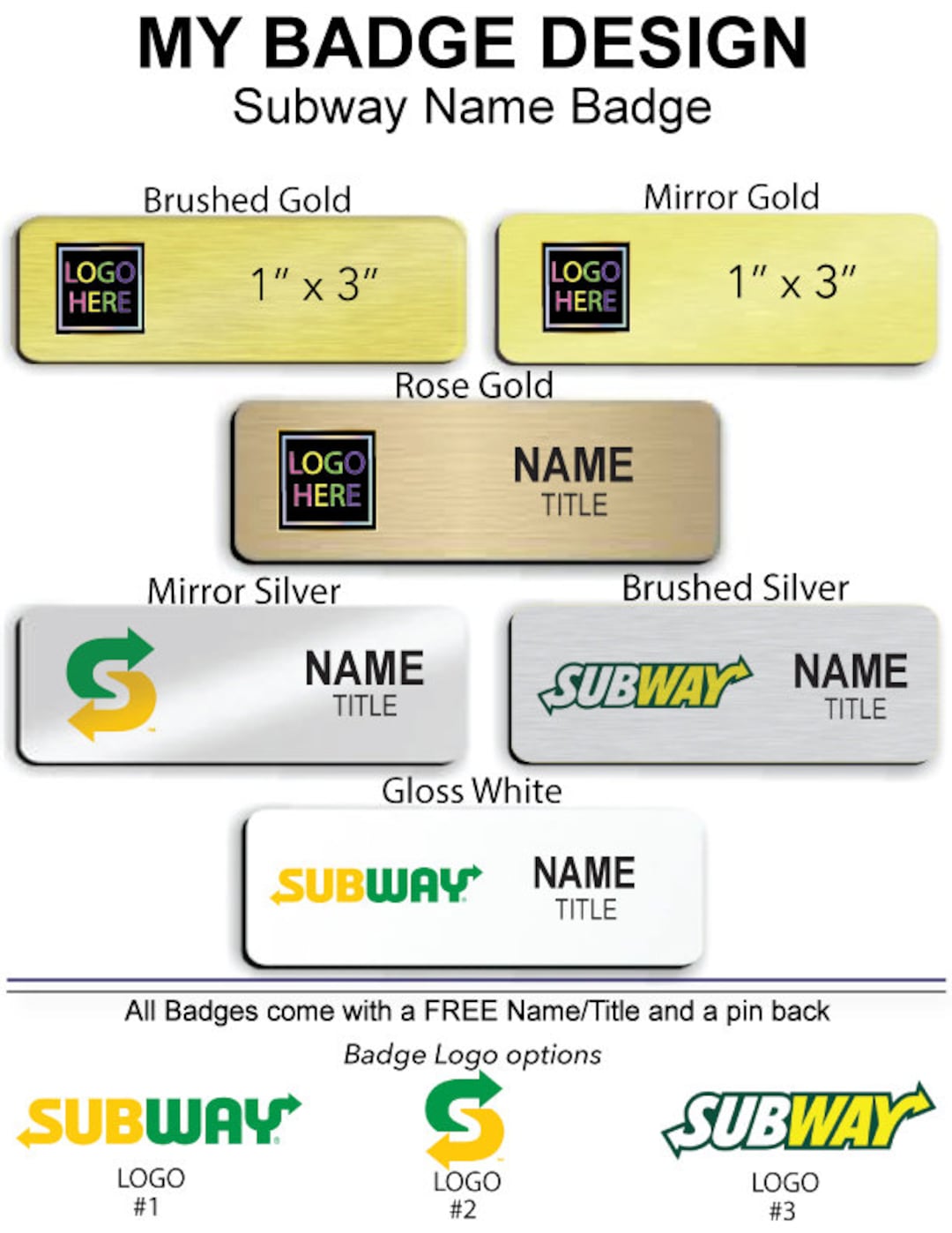 1 X 3 Subway Employee Name Badge Etsy