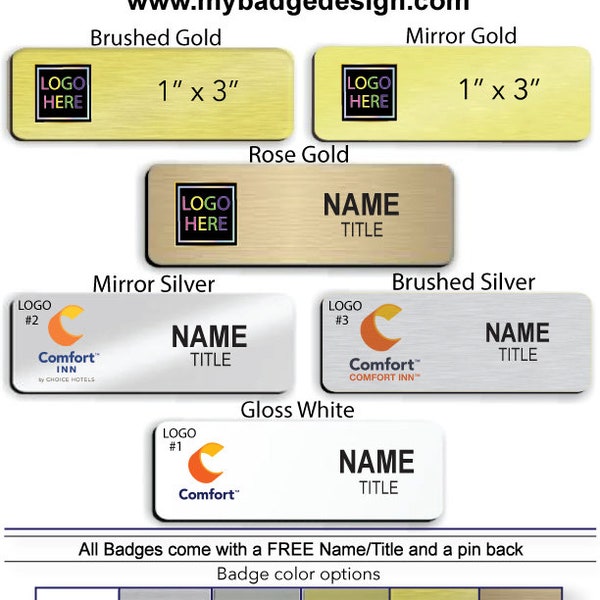 1" x 3" Comfort Inn Hotel Employee Name Badge