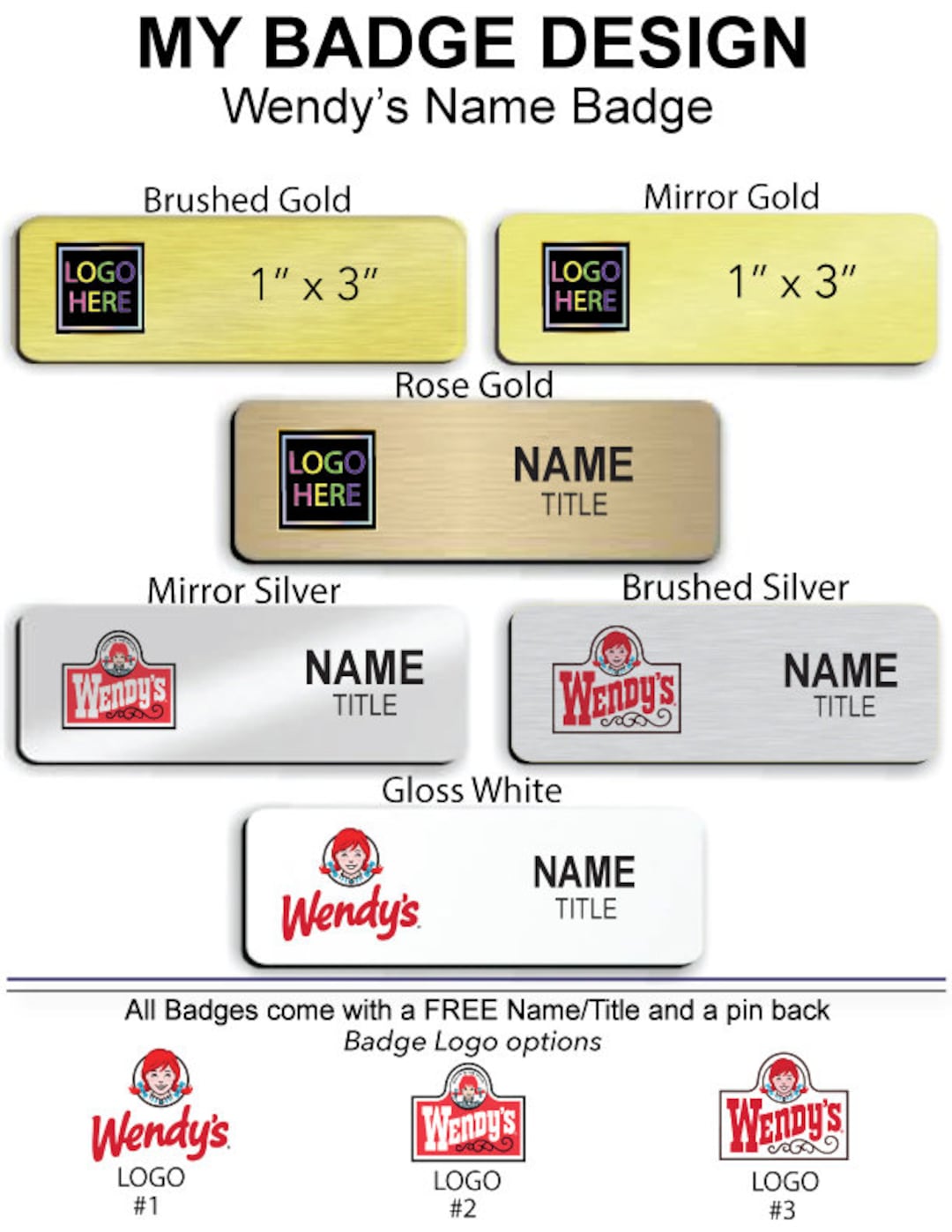 1 X 3 Wendys Employee Name Badge Etsy